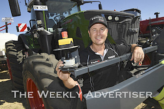 EXPANDING SITE: Traction Ag’s Steve Graetz among the ‘big stuff’ at the company’s biggest site to date at the Wimmera Machinery Field Days. Picture: PAUL CARRACHER