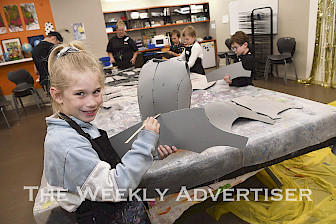 HAPPY HELPER: Ava Harvey, 8, helps to make sets and costumes for Horsham Arts Council’s production of Shrek the Musical. Picture: PAUL CARRACHER