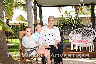 FINANCIAL TOLL: Julie Bergen is pictured at home with her granddaughters Alira and Amity. Mrs Bergen has travelled to Melbourne about 70 times to receive life-saving leukaemia treatment. Picture: BRONWYN HASTINGS