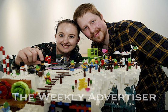 Lego Masters television celebrities Dannii and Tim set up their exhibit at Ararat Gallery TAMA for an Ararat Rural City Council  Christmas Display and meet some other LEGO fans.