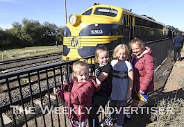 Imogen, Sophia, Trinity and Chontelle Gerdtz admire a historic Seymour Railway Heritage Centre train run at Murtoa.