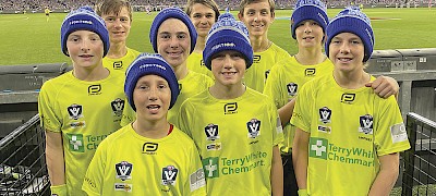 EXPERIENCE: AFL Wimmera Mallee boundary umpires, back row, from left, Tadhg McGrath, Oscar Hahn and Sam Hahn, middle, Bodey Wilde, Jahryn McGrath and Harry Hicks, front, Phoenix Hopper, Luke Miller and Jack Hicks umpired Auskick games on the MCG at half time between a Melbourne and Collingwood match.
