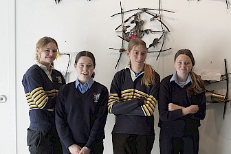 INTERPRETATION: Ararat Marian College students, from left, Charlie Wethers, Molly Walker Sutton, Katia Monaghan and Shari Atchison with their works at Ararat Gallery TAMA.