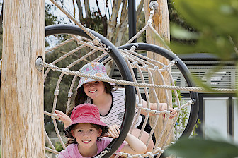 FUN IN THE SUN: Sisters Chelsea and Caitlin Manning, of Miners Rest, are two of many visitors exploring the Wimmera and Grampians region this summer. The pair were playing at Horsham Nature and Water Play Park on Sunday afternoon during the third instalment of the city’s Summer Series. Picture: KAREN REES