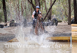 Horsham Pony Club hosted a super clinic at the weekend, with 30 riders from across the state receiving tutelage from experienced equestrian competitors including Olympic gold medallist Wendy Schaeffer. Pictured is Christina Lloyd at a new water jump that is part of the start of upgrades at the Riverside site.  Picture: KAREN REES