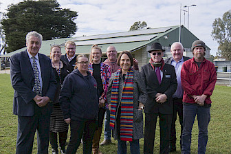 L-R Back: Kerrie Ryan - Secretary GWFNC, Trenton Fithall - Director Infrastructure, Cr Lauren Dempsey, David McCartney - Bar Manager GWFNC, Cr Trevor Gready, Cr Kevin Erwin, James Gooden - Vice President GWFNC,L-R Front: Cr Murray Emerson, Tracey McCartney - President GWFNC, Jaala Pulford MP Member for Western Victoria  at Great Western in 2022.