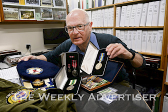 DONATION: Barry Barnett with Vietnam War items that have been donated to Horsham RSL’s military and heritage centre. Picture: PAUL CARRACHER