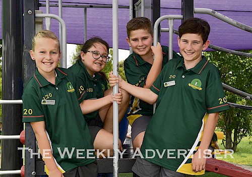 Ss Michael and John's Primary School captains for 2020 Lani Watson, left, and Henry Overman, right, with vice captains Wynter James and Nick Gardiner.