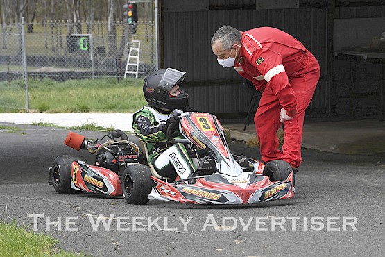 Kylie Voigt and her fiance Simon Eiloa at Horsham Kart Club practice day.