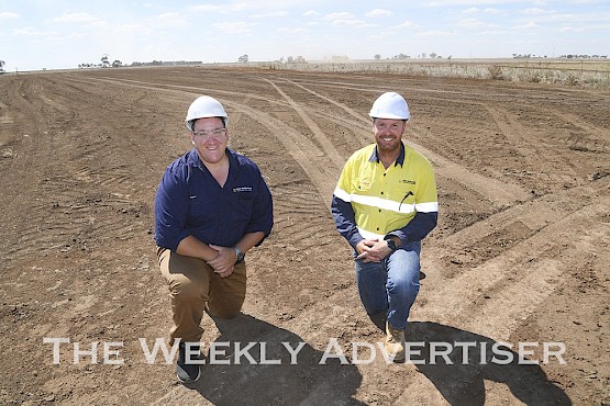 RARING TO GO: WIM Resource project director Michael Winternitz, left, and mining engineer Jarrod Pye at the Avonbank test site at Dooen. Picture: PAUL CARRACHER